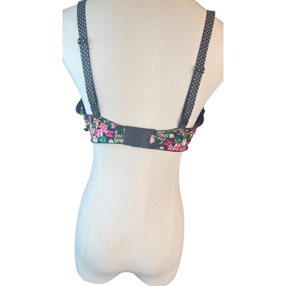 2/$30 Victorias Secret 36DD Floral Push-Up Bra Dainty Black Pink & Green Flowers - Picture 6 of 11